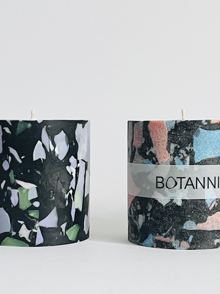 Botanni Kerze, Terrazzo Schwarz, Lavendel-Koralle