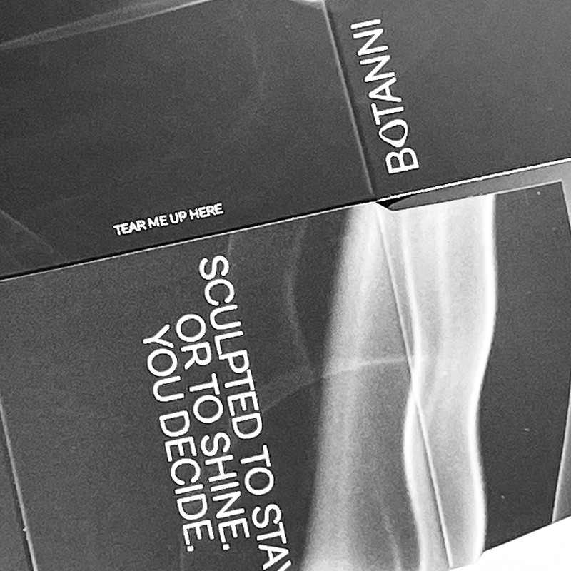 Tear-me-up-here Detail der Botanni-Verpackung